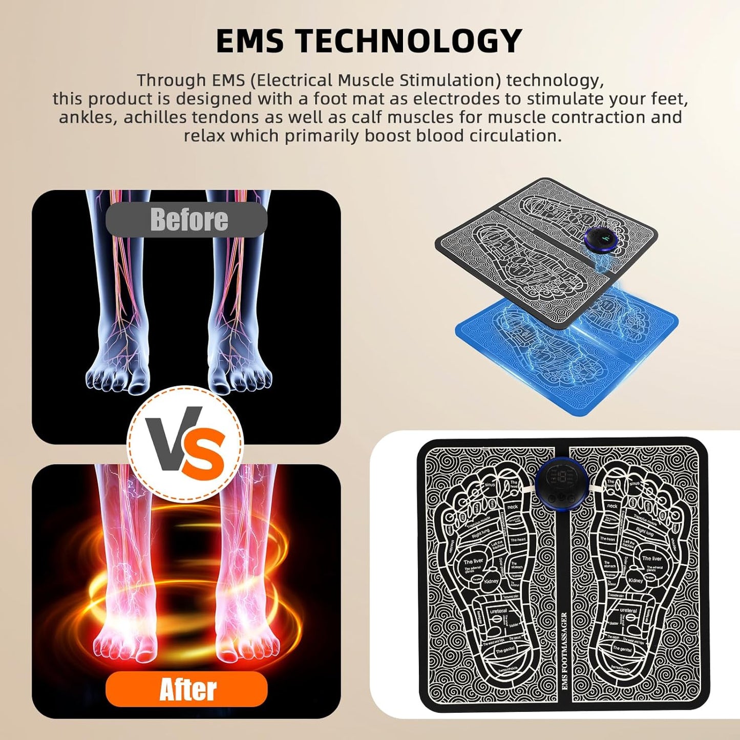 Ems Foot Massager Mat Tens Fisioterapia Electric Foot Cushion Blood Circulation Acupunctur Pad Foot Health Care Relaxation Pain